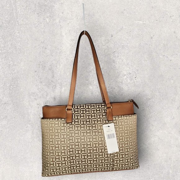 Tommy Hilfiger Large Beige/Brown Tonal Jacquard Tote - NWT - Picture 7 of 8